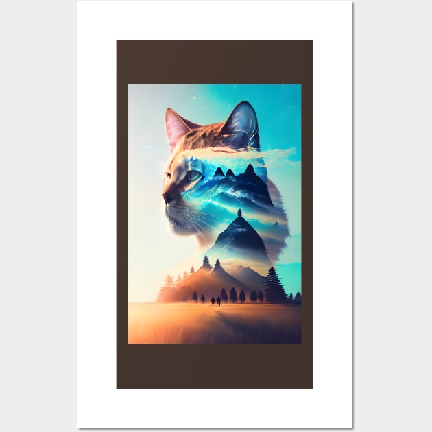 Galaxy Cat Double Exposure - Modern Digital Art Wall Art by Ai-michiart